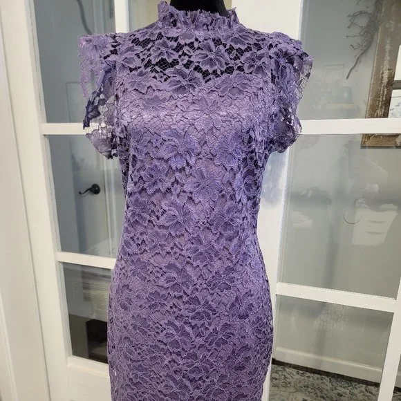 fitted lace wedding dress Spaghetti Straps Mermaid Lilac Lace Long Prom Dress with Train, Purple –  abcprom